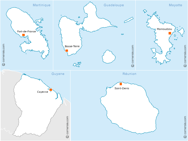 carte de la region Dom-Tom